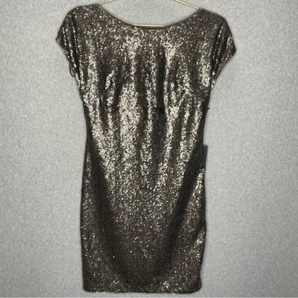 Vera Wang Sequin Sheath Cowl Back Pewter Holiday Party Dress